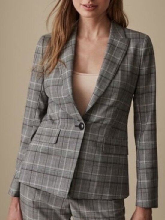 Reiss Pants - REISS Ora Checked Tailored Blazer Jacket – Pink/Grey Check – Size 2 – NWT